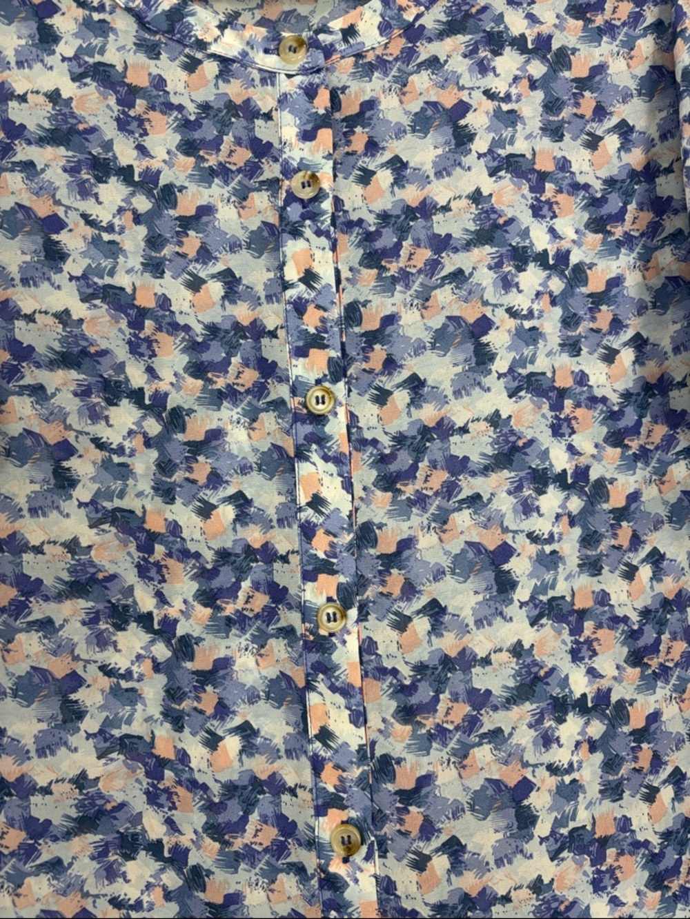 Cotton Bleu XL Blue Floral Tunic Top Longline Button Front High Slit Blouse Boho - Picture 5 of 13